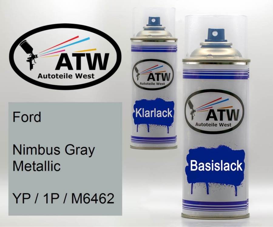 Ford, Nimbus Gray Metallic, YP / 1P / M6462: 400ml Sprühdose + 400ml Klarlack - Set, von ATW Autoteile West.